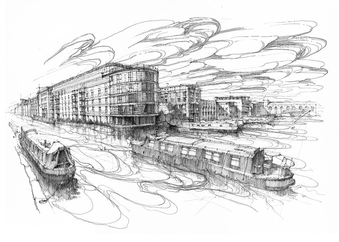 london canals - pen drawing by Taole Chen